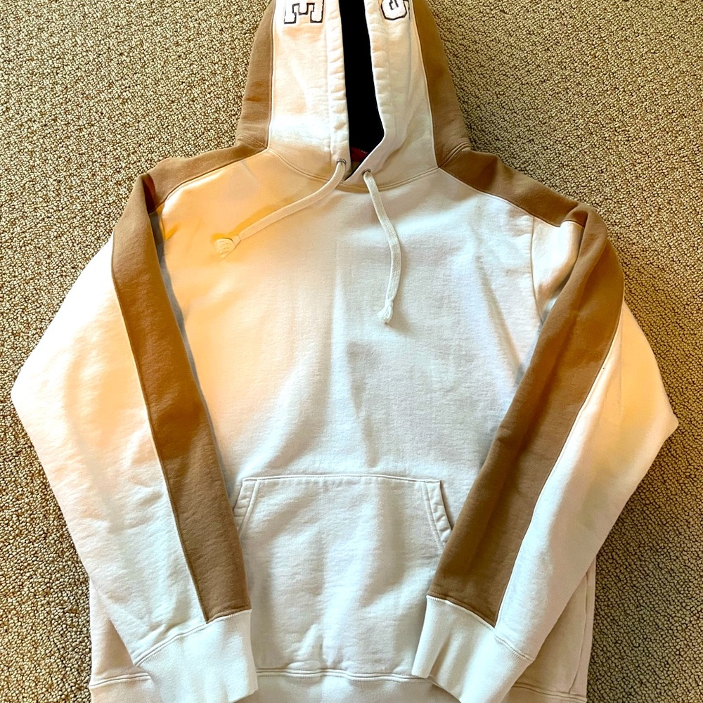 Supreme Paneled Hooded Sweatshirt - size Medium - color Creme and Tan